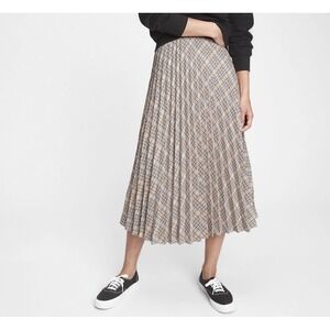 Gap Pleated Midi Skirt 10 Ivory Plaid Tartan Yellow Preppy Academia Schoolgirl